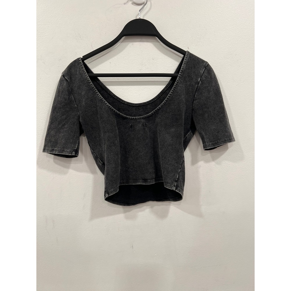 Silence + Noise Crop Top Womens XS Black Acid Wash Embellished Rhinestone - Picture 10 of 11